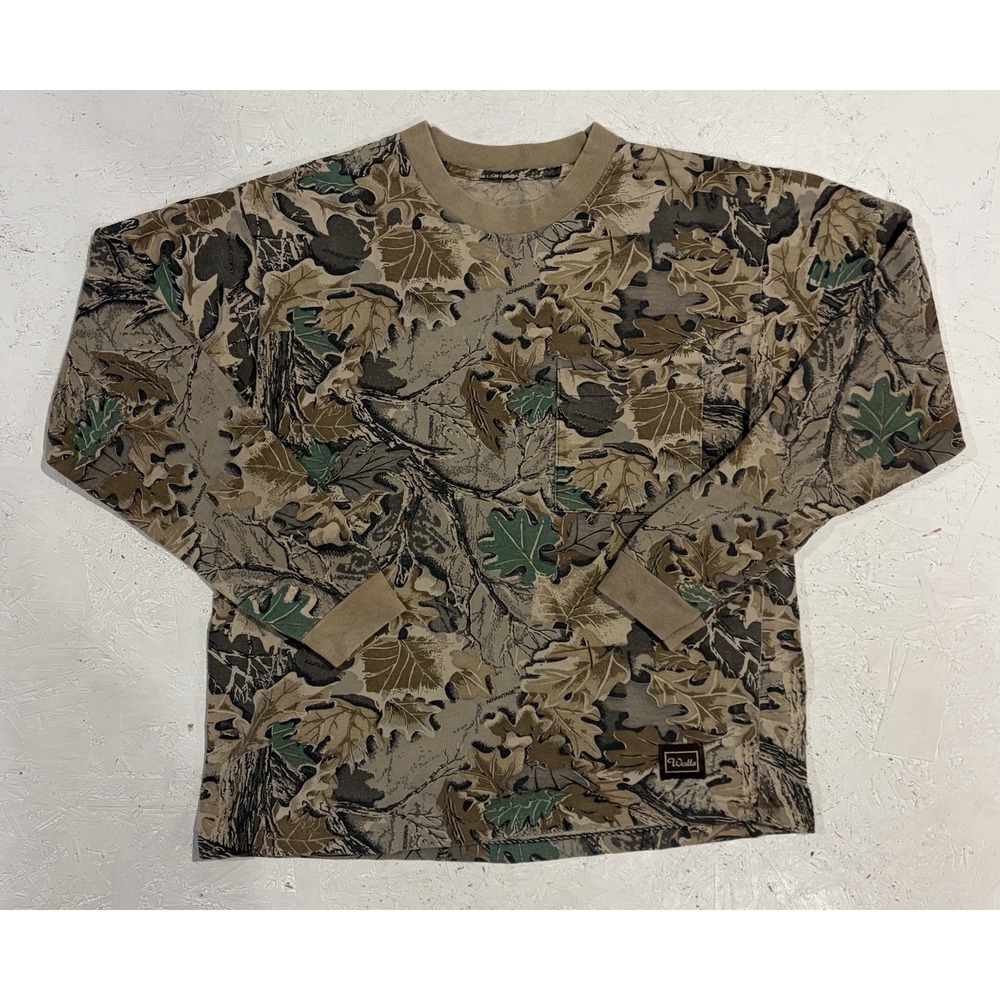 VTG Walls Realtree Camo Single Stitch Long Sleeve Pocket Hunting T-Shirt Medium